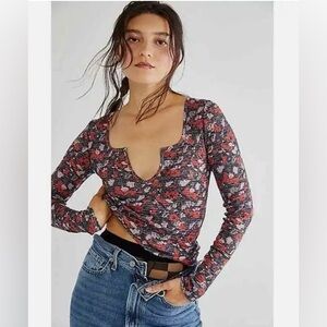 🖤❤️NWT Free People Ciara Printed Layering Top